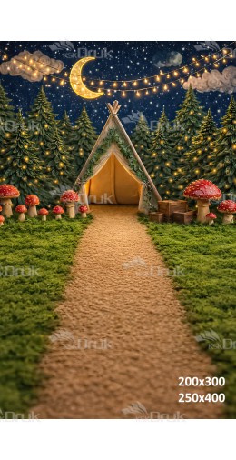 Tło fotograficzne „Leśna noc – magiczny namiot pod gwiazdami” | 4113
